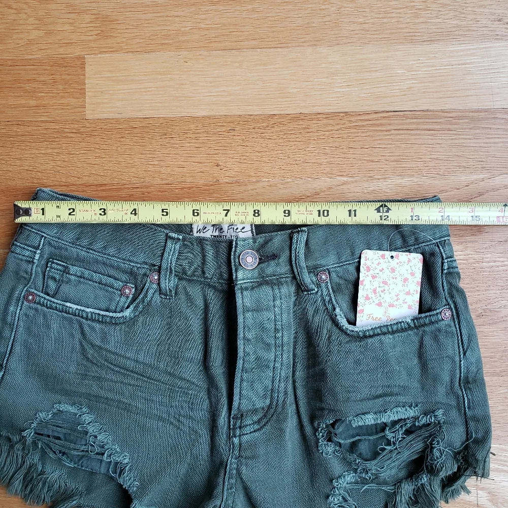 Free People Distressed Grunge Shorts Army Green - Picture 7 of 11